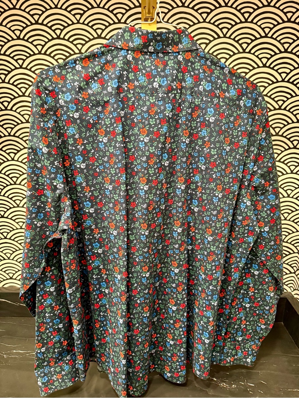 Original Penguin Navy Floral Button-Down Shirt with Red & Blue Flowers - Picture 4 of 4